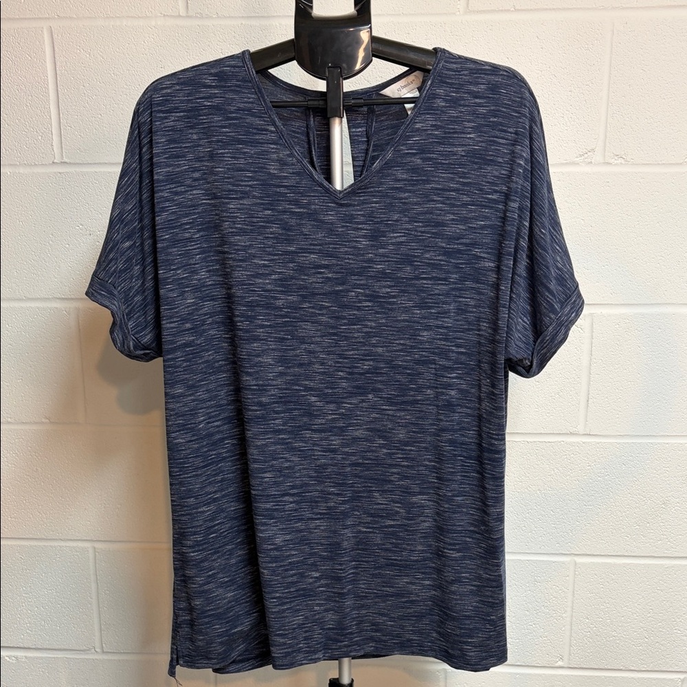 CJ Banks Women’s Size 1X Heather Blue V-Neck Short-Sleeve Top